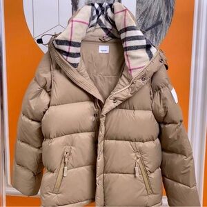 Burberry Beige Puffer Coat with Check Lining